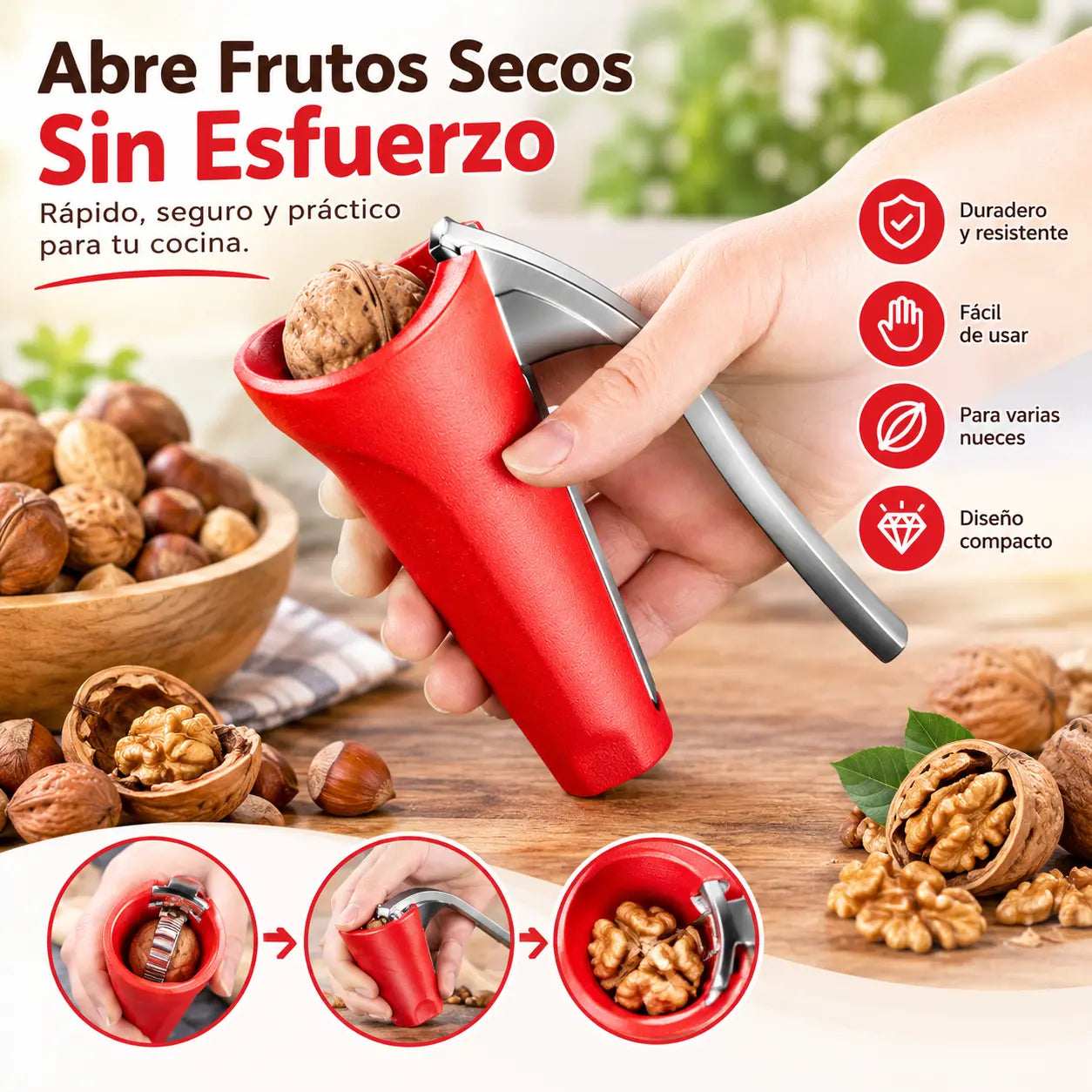 💪 Cascanueces resistente, ideal para nueces, avellanas y almendras🔥 Olvídate del esfuerzo! Abre frutos secos en un instante