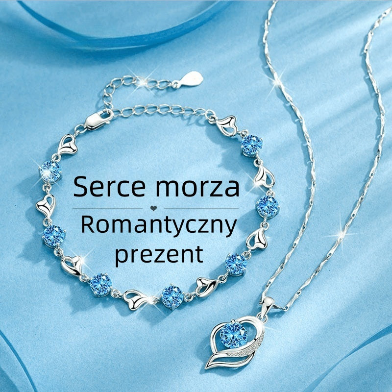 Serce oceanu 925 srebro bransoletka + naszyjnik zestaw