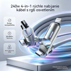 🔥 (2 metre dlhý) 4-v-1 PD 240W kábel – USB-C, Lightning a USB-A rýchle nabíjanie, hliník a silikón, synchronizácia dát ⚡📱