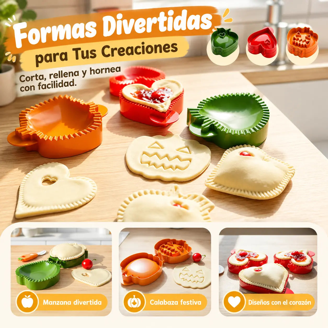 【1 juego de 3 artículos】🎃 Herramienta de repostería divertida para hacer empanadas