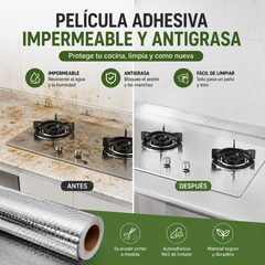 【40cm*10m】🛡️ Lámina Adhesiva de Aluminio Removible – Antigrasa, Resistente al Calor y Fácil de Limpiar