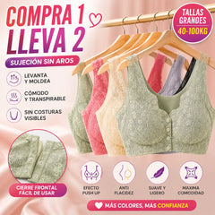😍【Compra 1 y llévate 1 gratis】❤️【40-100 kg】2026 Nuevo sujetador de cierre frontal sin aros para mujer, tirantes sin costuras, push-up y antiflacidez