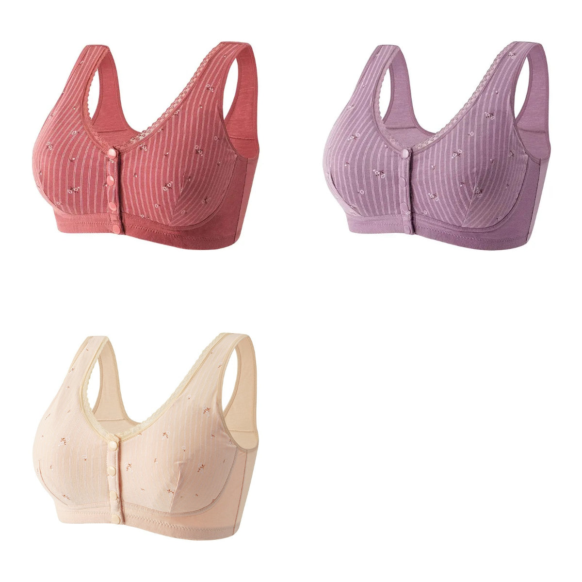 【3 piezas】👙✨ Sujetador suave sin aros con cierre frontal – cómodo, transpirable y perfecto para mujeres maduras