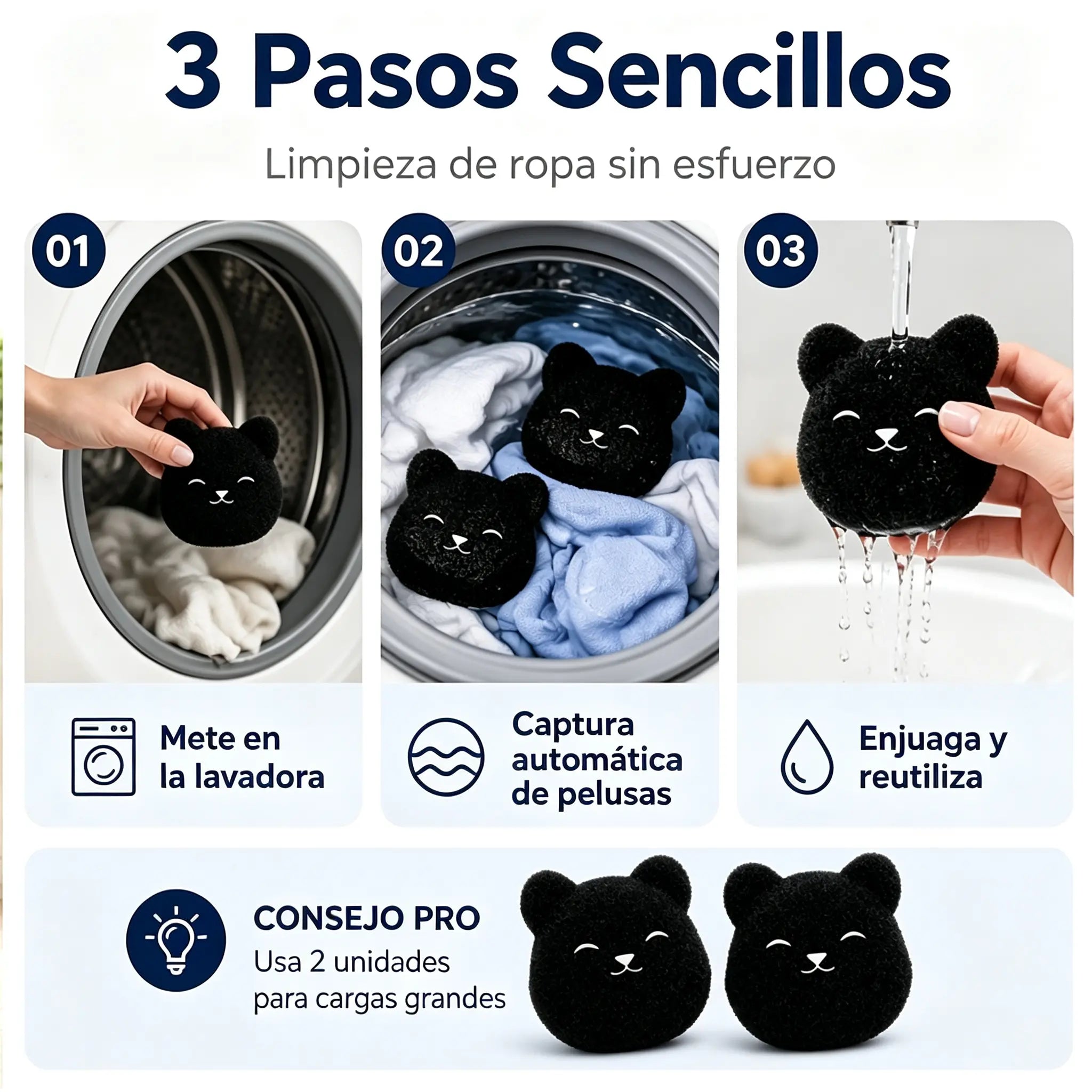 【10 piezas】🐻 Eliminador de Pelos de Mascotas para Lavadora – Diseño de Osito, Reutilizable, Antienredos y Uso en Seco y Húmedo 🧺✨