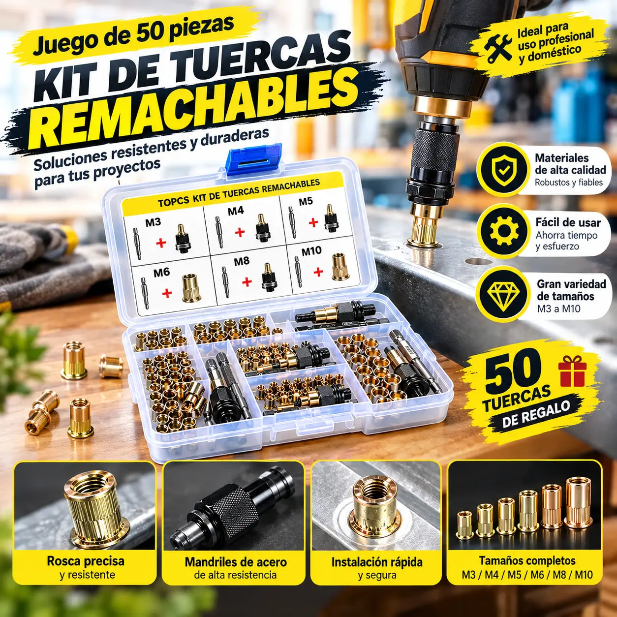 🔥🚗🧰Nuevo éxito de ventas: juego de tuercas remachadas, recambios para reparación de automóviles, juego de 10 piezas de tuercas remachadas