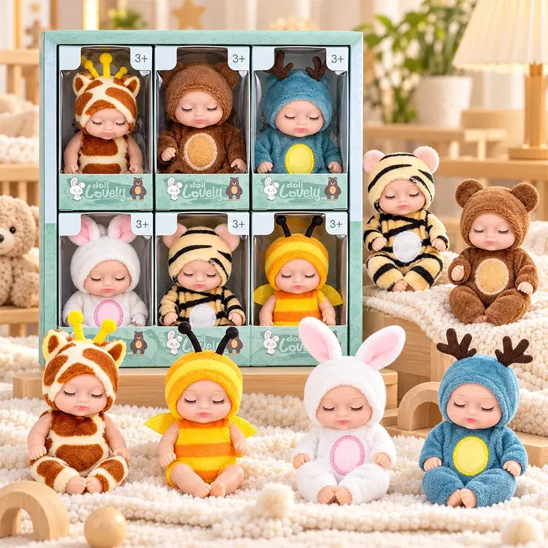 👶 Set de regalo de muñecos bebé Reborn: ¡envueltos en disfraces de animales! Adorables caritas de bebé durmiente · Set de 6 muñecos en caja de regalo · ¡El regalo perfecto para los niños!
