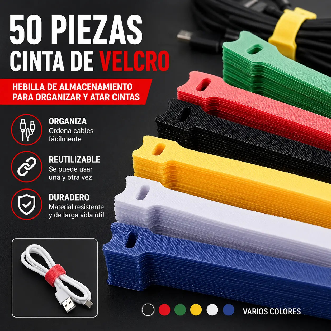 🔥【Paquete de 50】Bridas de velcro reutilizables para asegurar y almacenar artículos