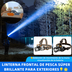 【🔥¡Último día con 50% de descuento!】💡Linterna LED frontal con sensor, batería de larga duración y zoom giratorio.