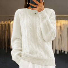 🌸[S-XL] 2025 nuevo suéter de punto trenzado retro de color sólido con cuello redondo