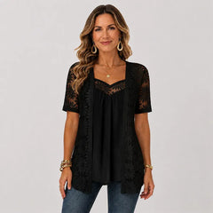🌸 【S-4XL】 Blusa de encaje floral con malla – Estilo único y fresco que te hará brillar en cualquier ocasión 🌟🌿