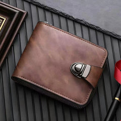 🔥✨Cartera de piel auténtica para hombre: diseño retro con cremallera, compartimento para tarjetas y protección RFID.