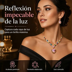 💍✨ Set de Collar y Pendientes de Circonita con Diseño de Corazón – Joyería de Lujo para Celebraciones y Ocasiones Especiales