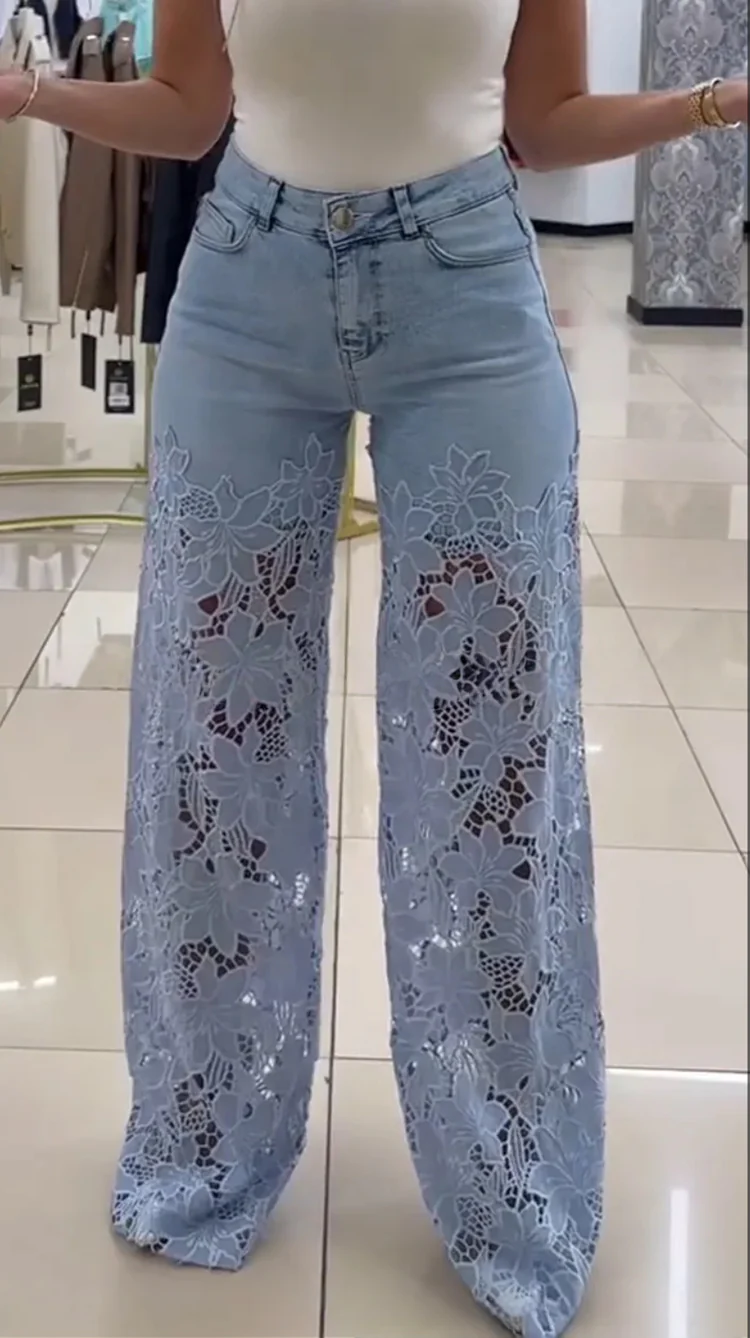 💥 VENTA VENTA 💥👖Modernos vaqueros con parches de encaje