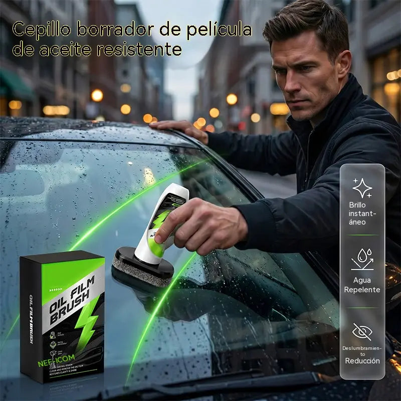 🚗 Limpiador de película de aceite para cristales de coche – Diseño todo en uno con cabezal de cepillo integrado