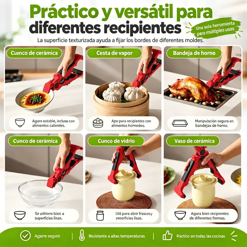 🥢【2 piezas por 26 euros】🔥 Pinza Multiusos 4 en 1 Antideslizante de Silicona – Extrae Platos y Fuentes Calientes sin Quemarte, Perfecta para Ollas y Vaporeras 🍲