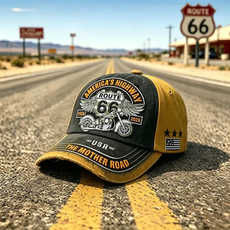 🧢🌟Gorra de béisbol retro ajustable de la Ruta 66, la elección perfecta para los entusiastas del ciclismo.