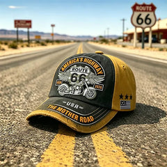🧢🌟Gorra de béisbol retro ajustable de la Ruta 66, la elección perfecta para los entusiastas del ciclismo.