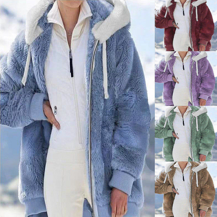 ☃️Descuento por tiempo limitado 39%❄️【S-5XL】Chaqueta de rayas contrastantes de felpa gruesa para mujer 2025