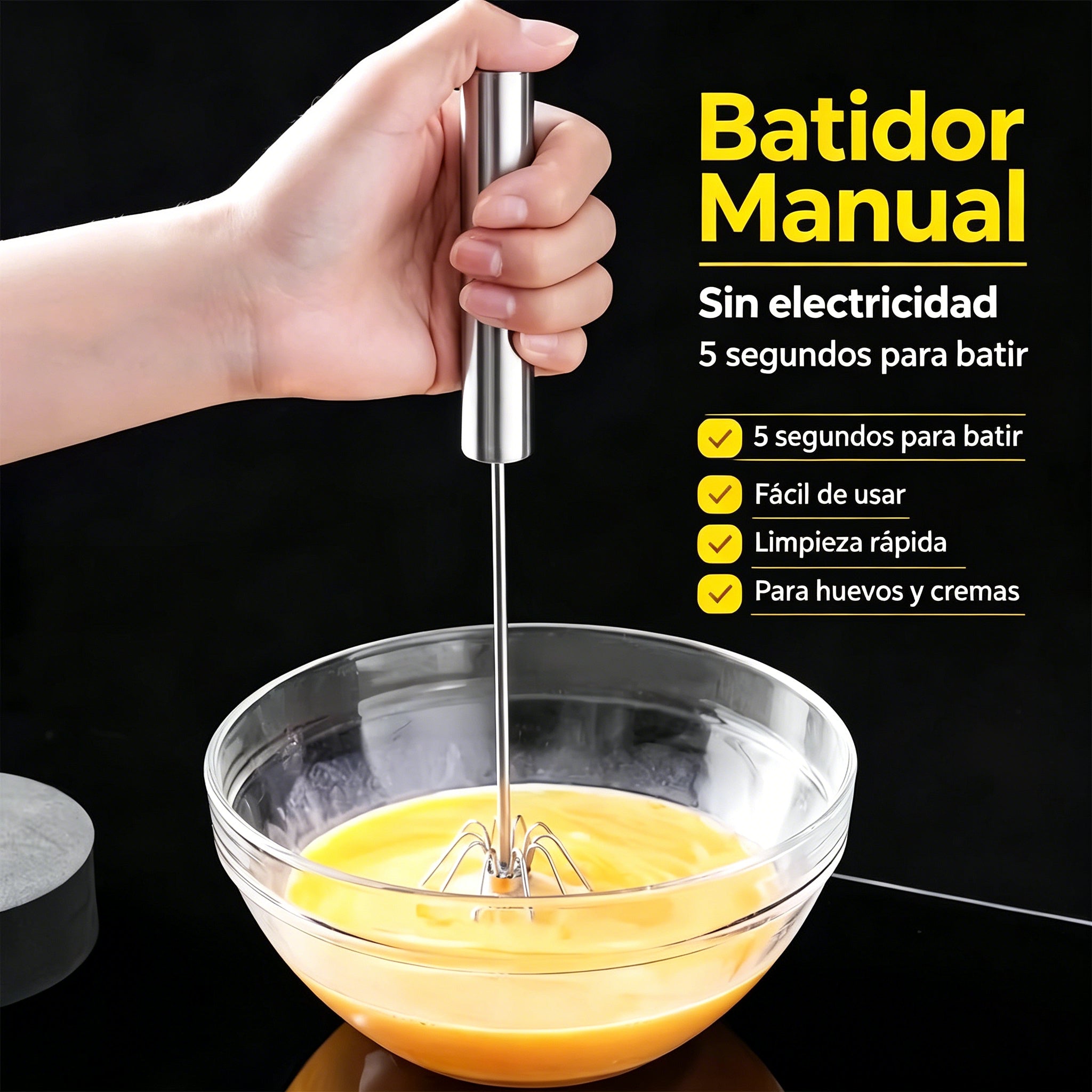 24€【 Conjunto de 2 piezas】Batidor de huevos semiautomático de acero inoxidable