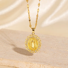 ✨Collar de lujo, collar dorado con diseño en relieve de la Virgen María